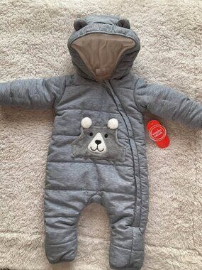 Wonder Nation Baby Bear Snowsuit 0-3M Grey